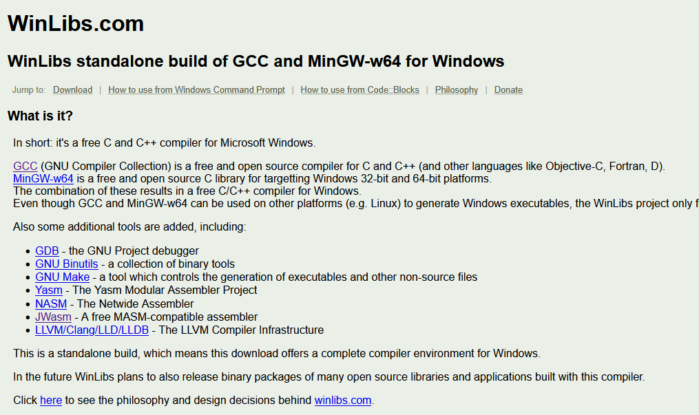 The homepage of the WinLibs website