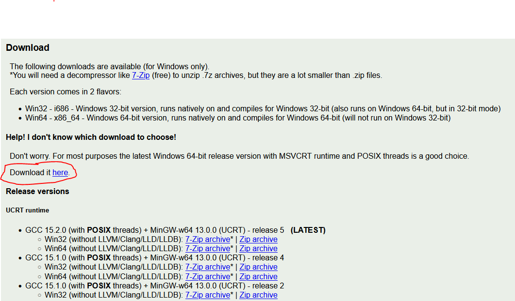 The homepage of the WinLibs website, focused on the Downloads section