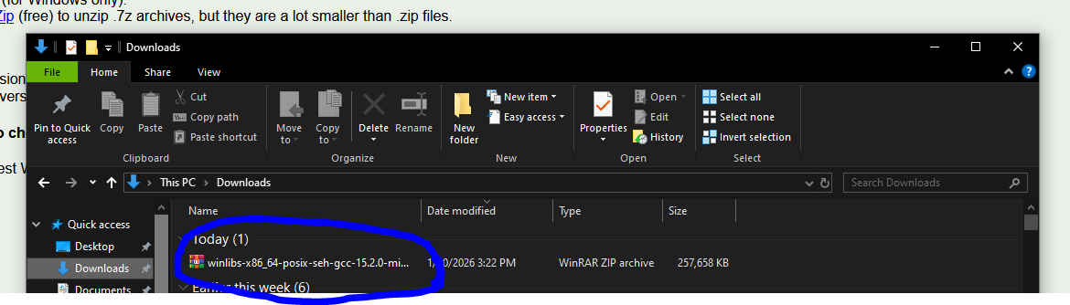 The Windows file explorer showing the downloaded zip